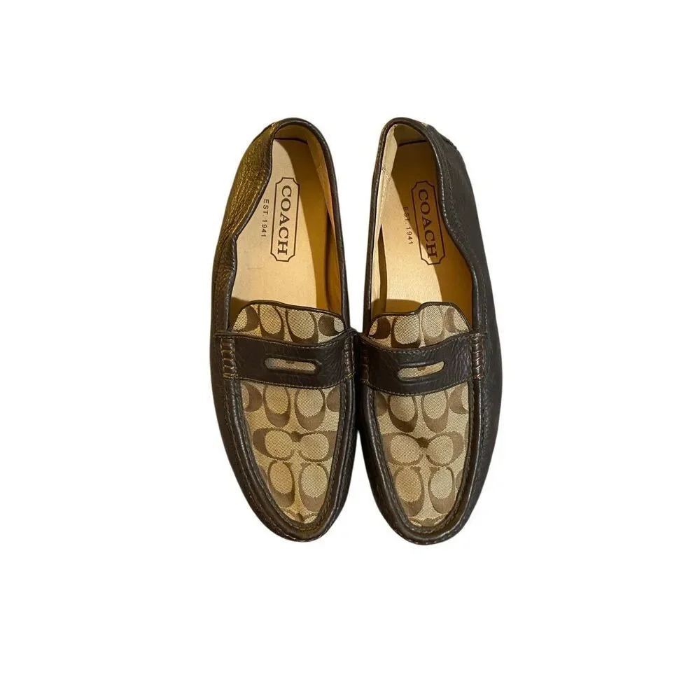 Coach men’s Neal driver leather loafer, logo, brown comfort 10